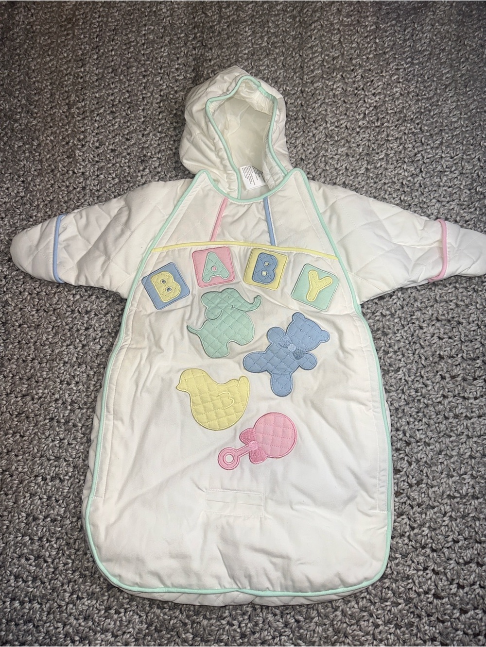 Vintage Late 80’s The Cuddle Club Pastel Quilted Baby Snowsuit Sleep Sack 0-6m